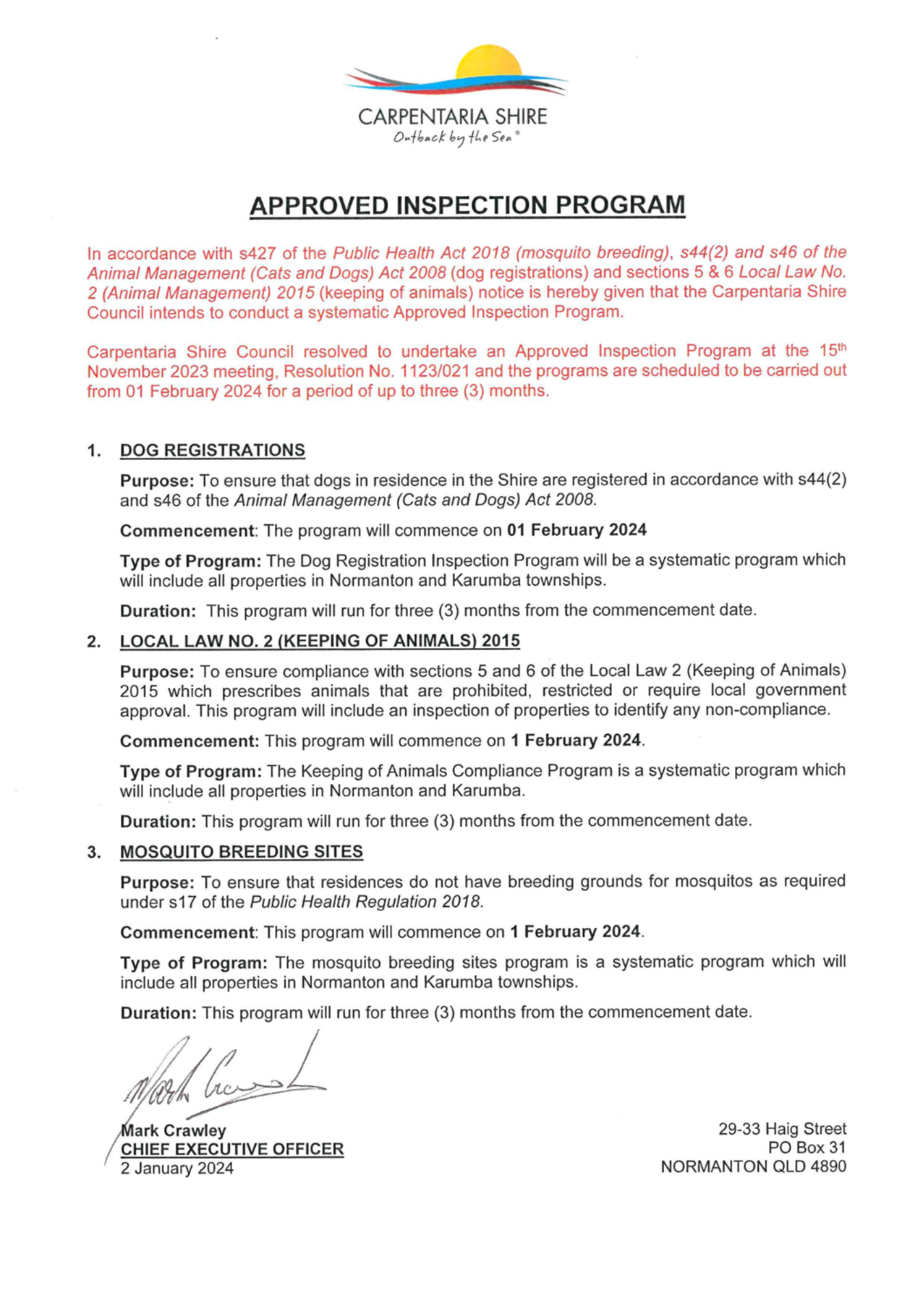 Approved Inspection Program 2024