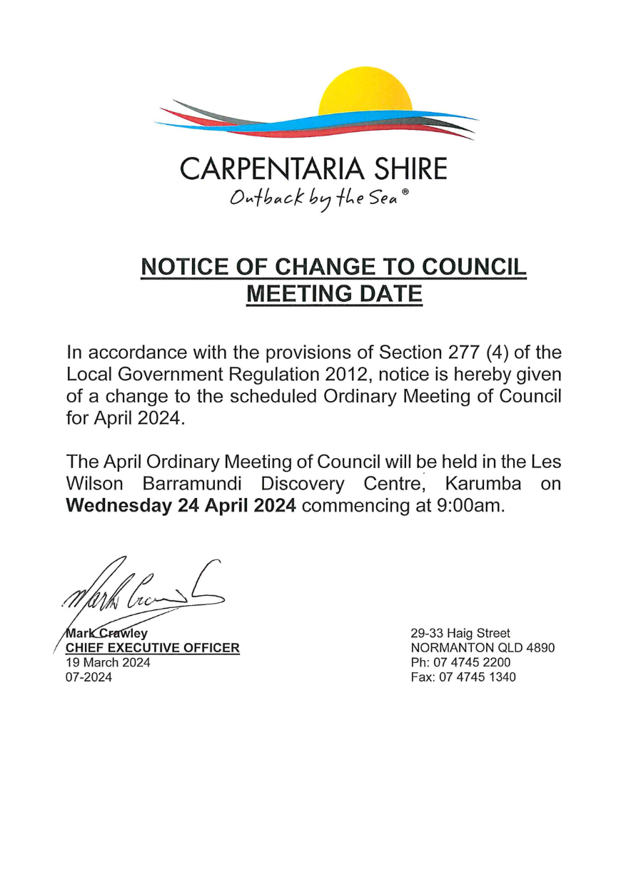 Council Meeting Date Change