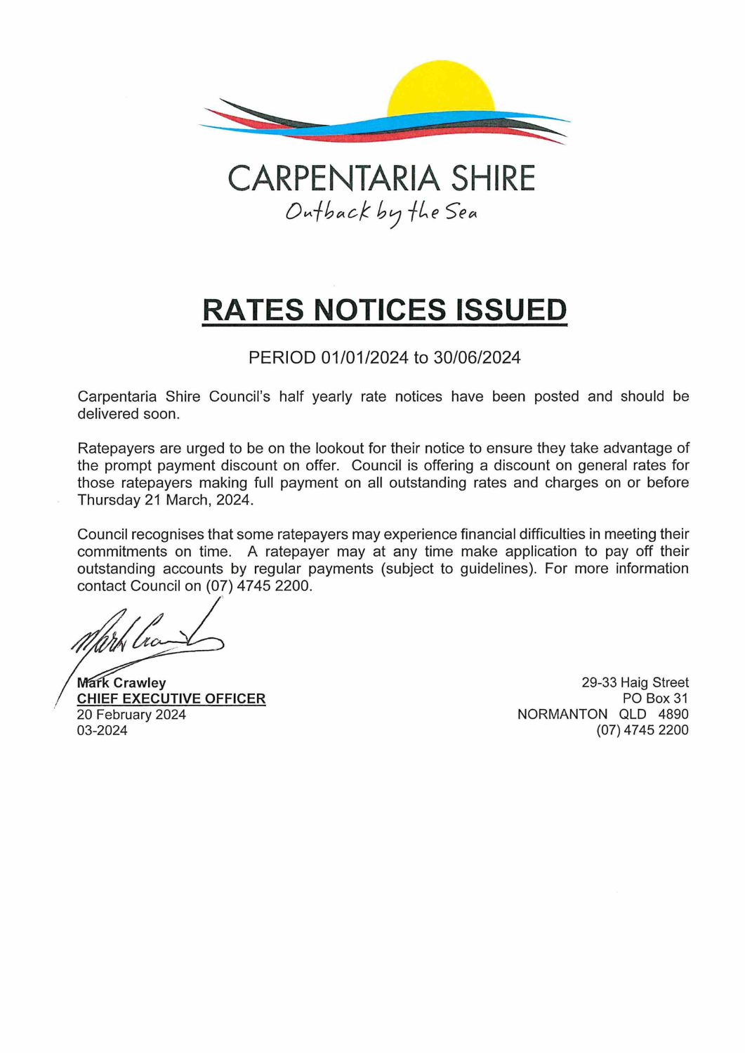 Rates Notice 2024