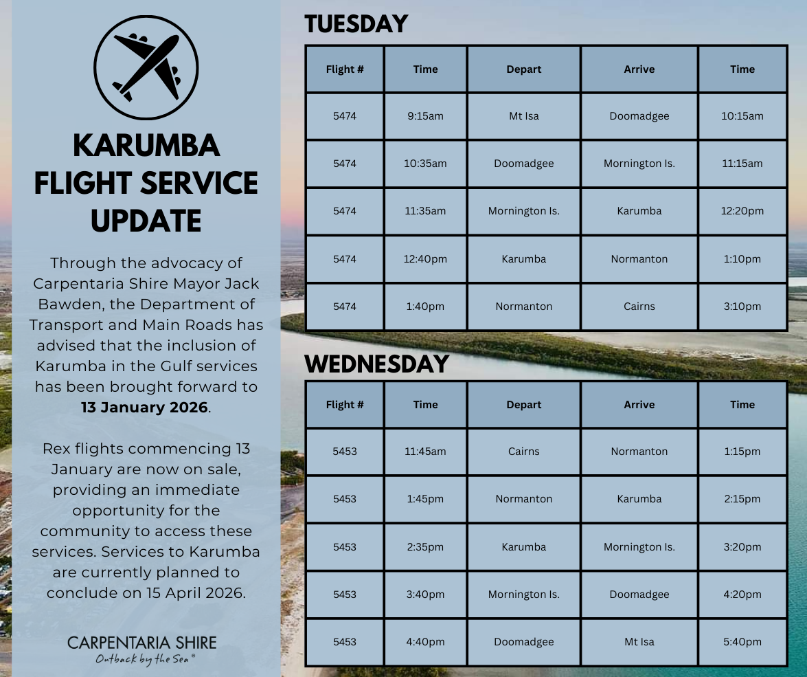 Karumba Flight Services Update.png