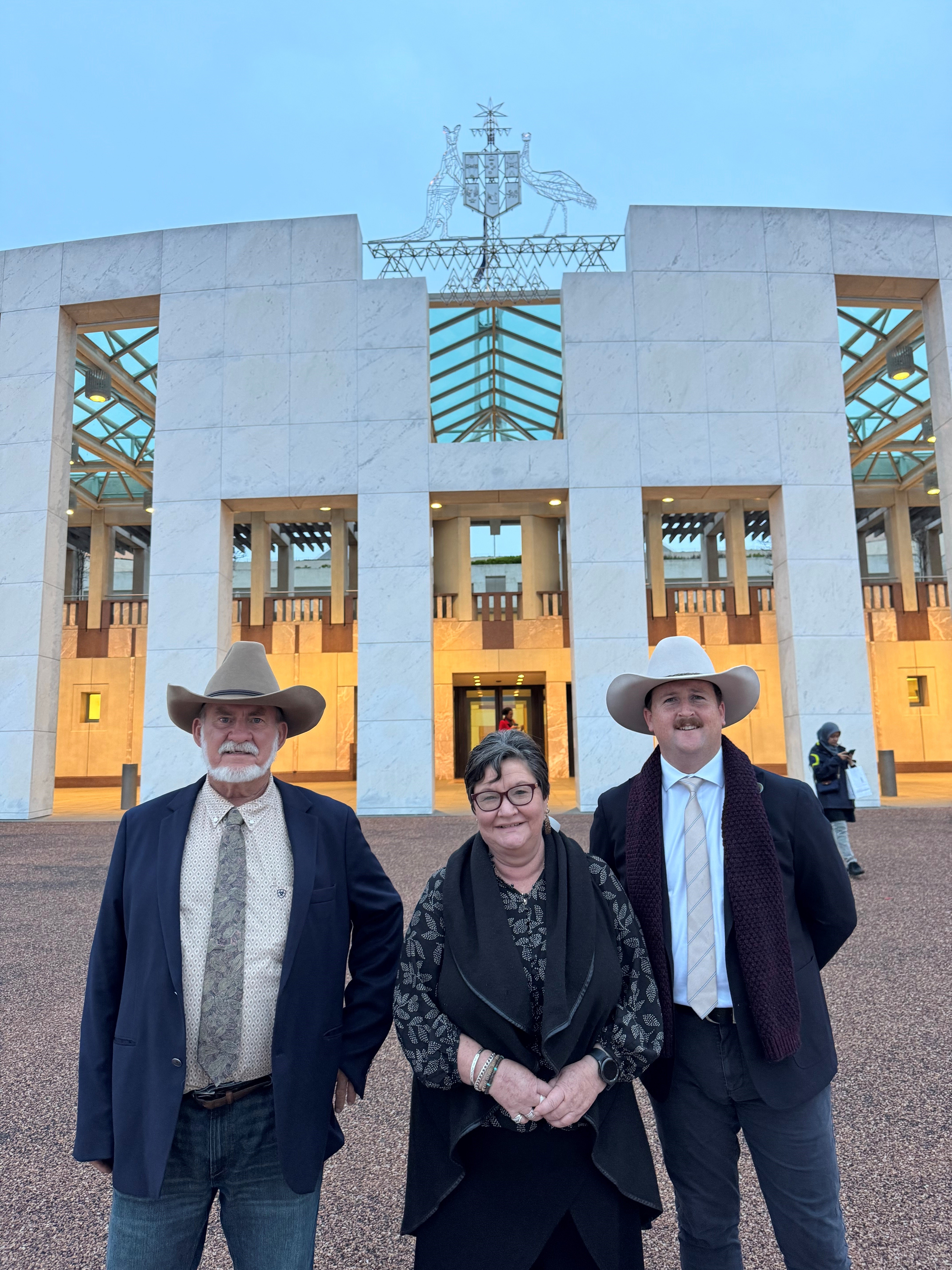 PHOTO 1 - L-R Mayor Ernie Camp (Burke), Anne Andrews (Carpentaria) and Zac Revere (Burke) outside Parliament House.jpg